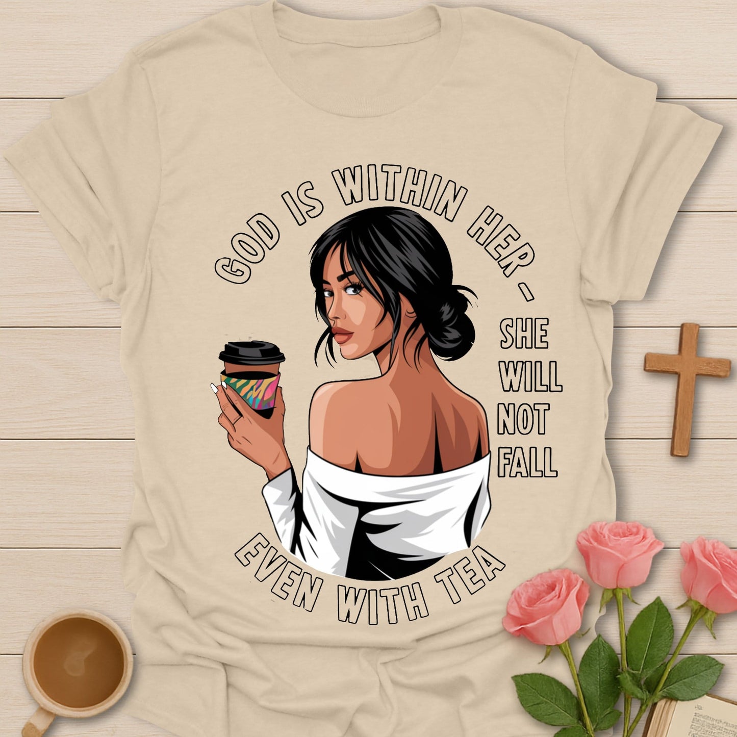 She Will Not Fall T-Shirt KozzyCo Christian and tea lover design