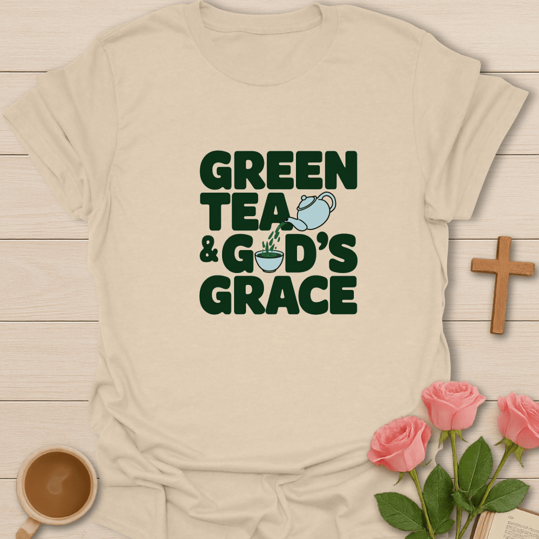 Vintage Green Tea & God's Grace T-Shirt - Kozzy Co Sand / S