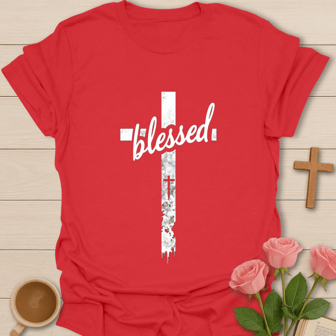 Blessed Rugged Cross T-Shirt - Kozzy Co Red / S