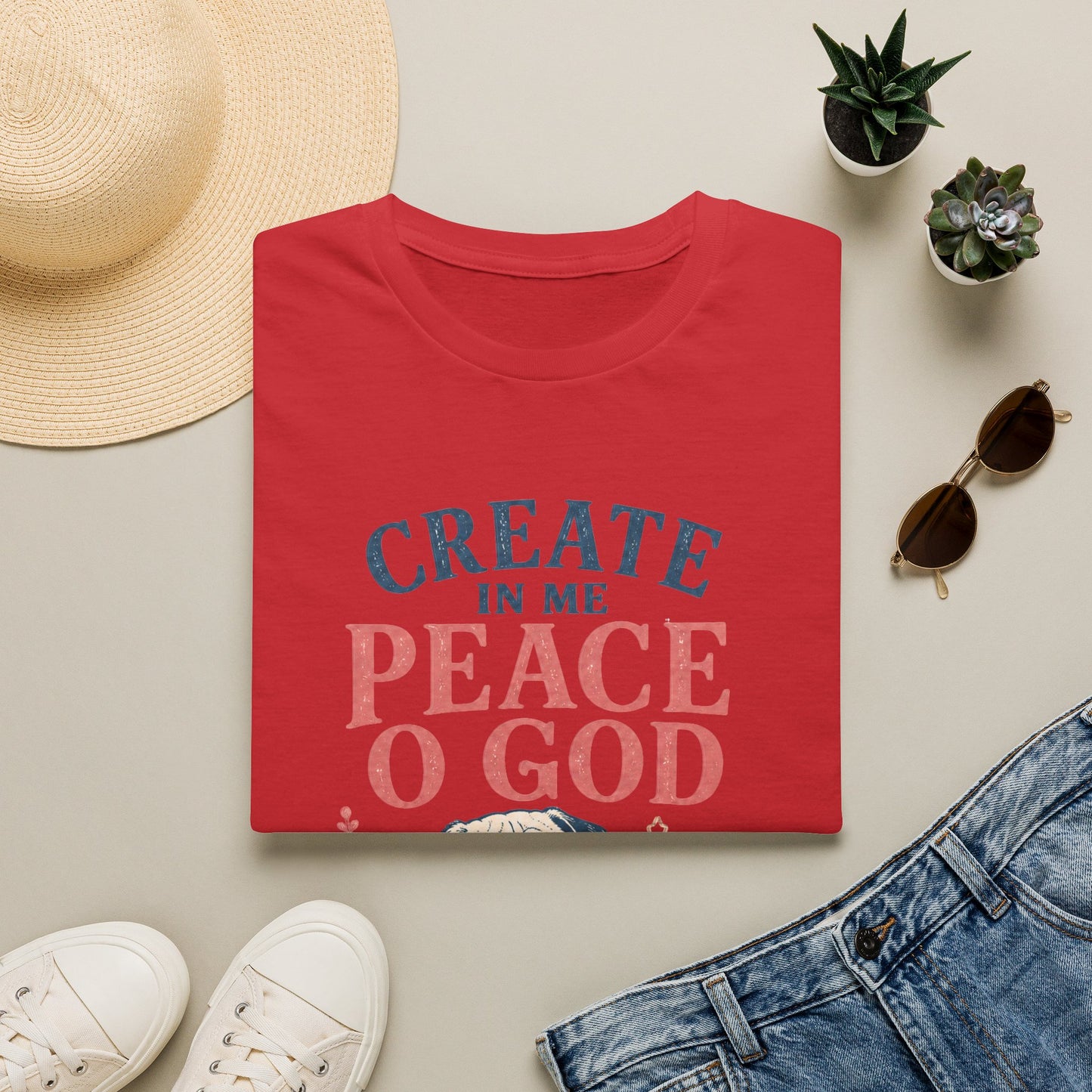 Create In Me Peace Christian shirt with Psalm 51:10 verse and faith-inspired design. - Red