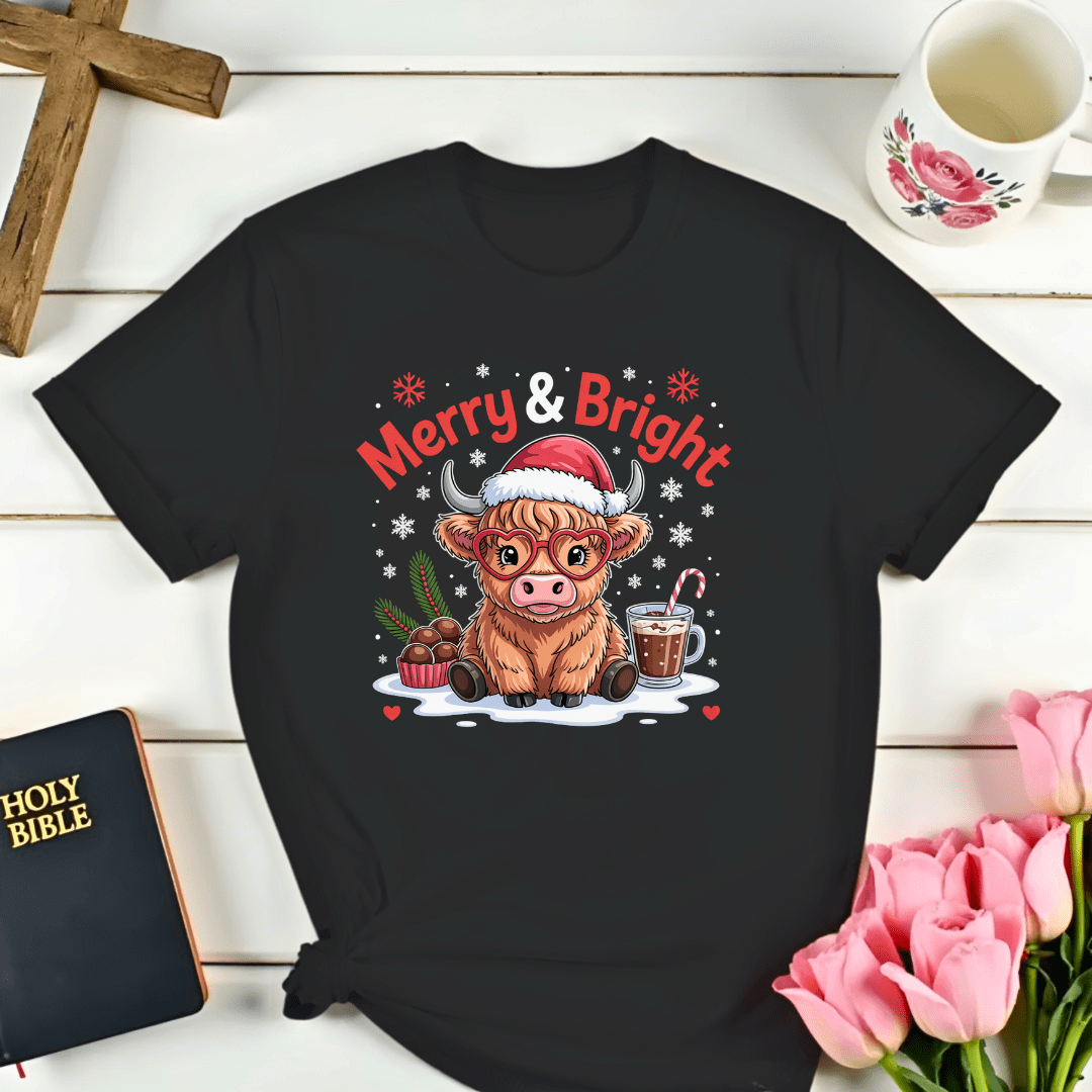 Merry & Bright Highlander Cow T-Shirt