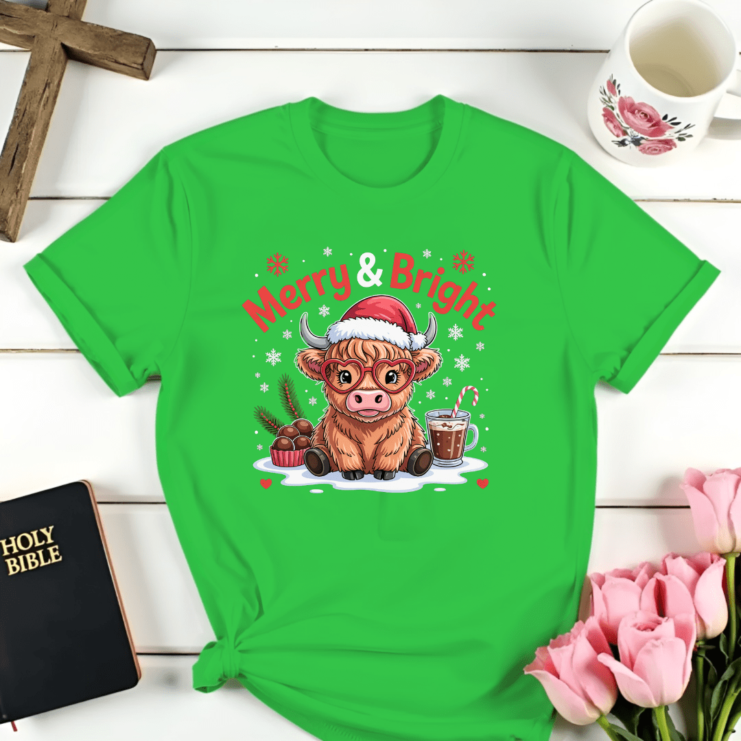 Merry & Bright Highlander Cow T-Shirt