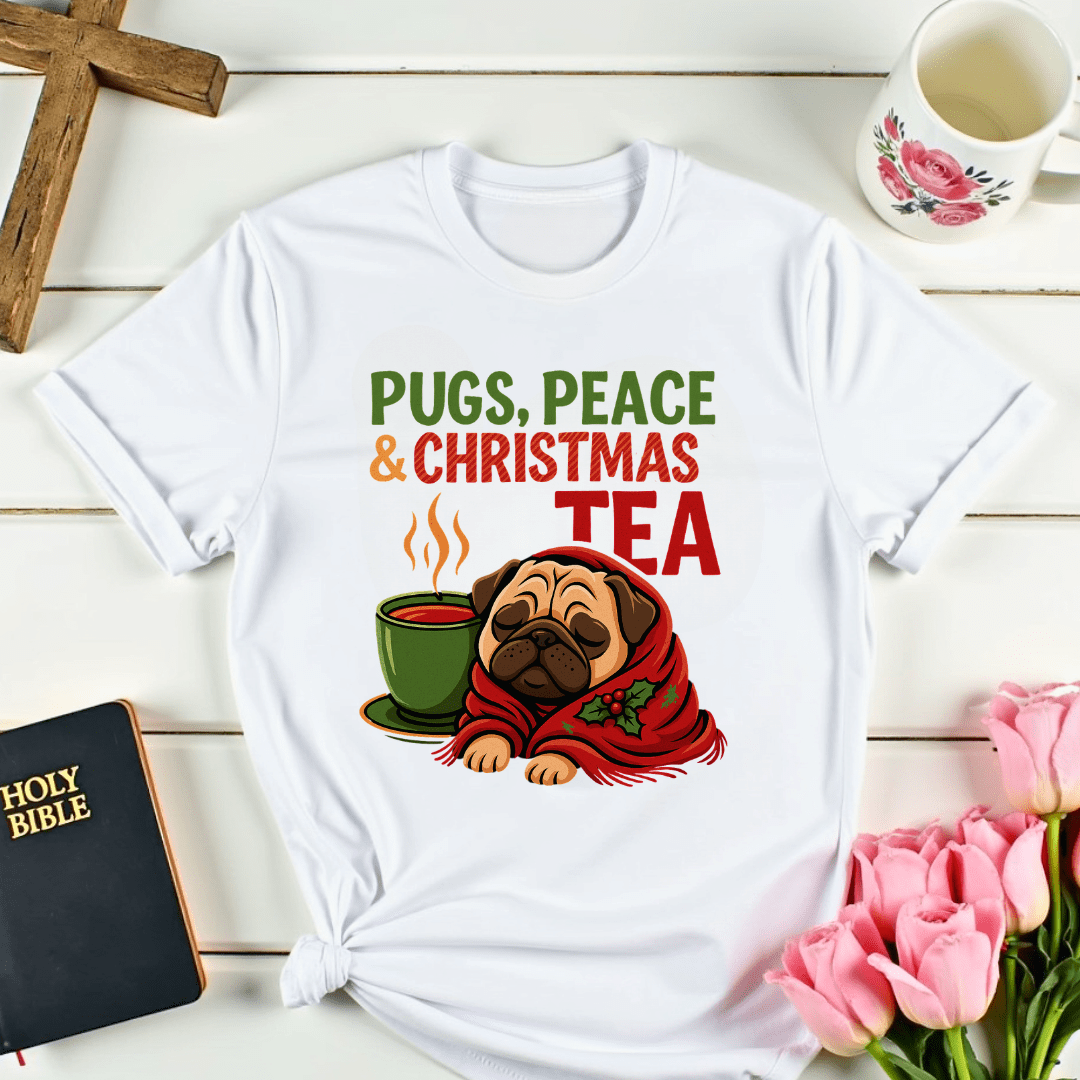 Pugs, Peace & Christmas Tea T-Shirt