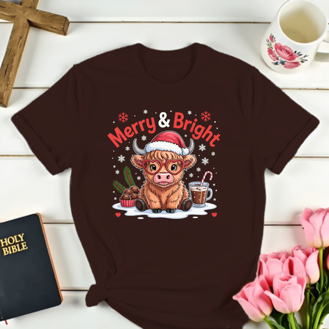 Merry & Bright Highlander Cow T-Shirt