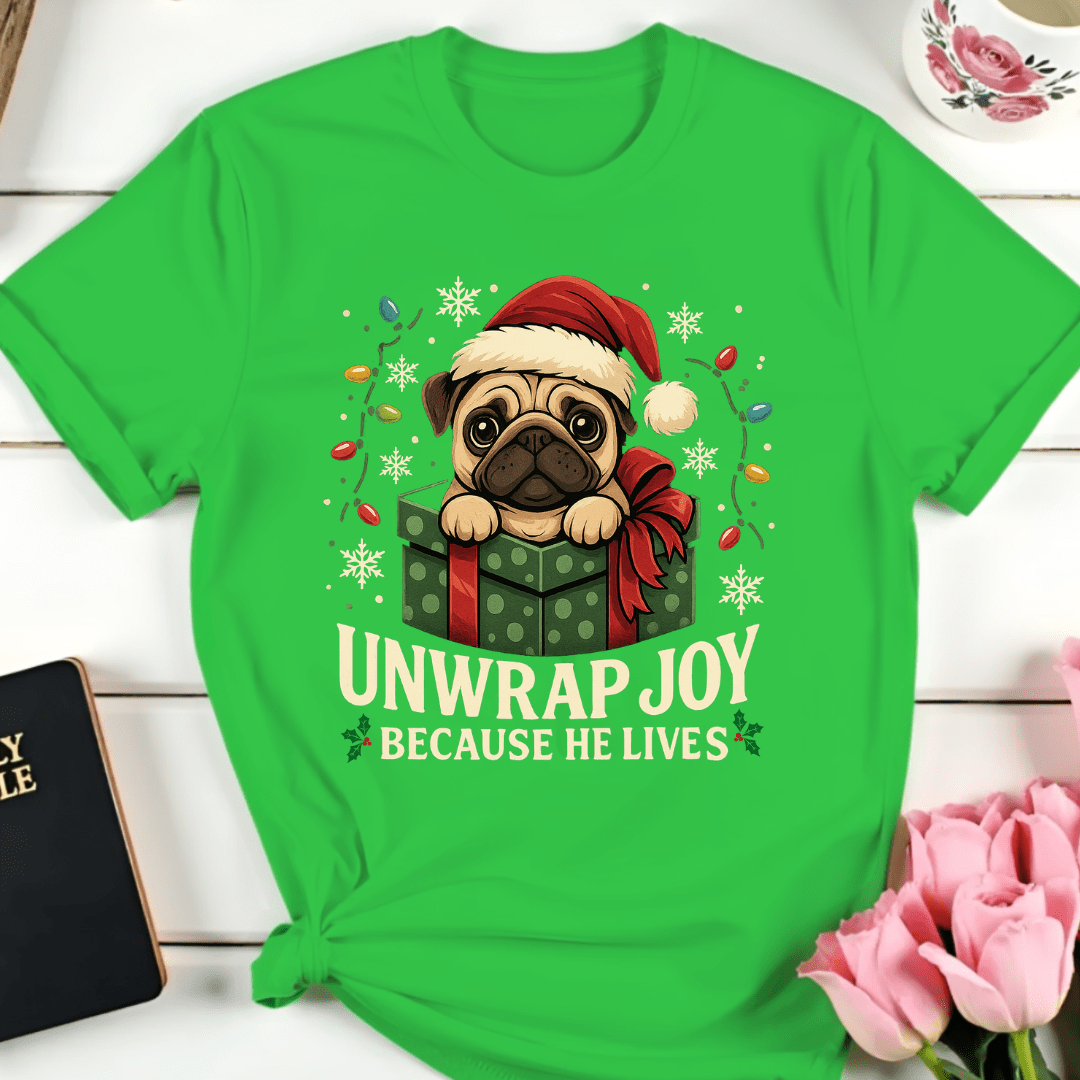 Unwrap Christmas Joy Pug T-Shirt
