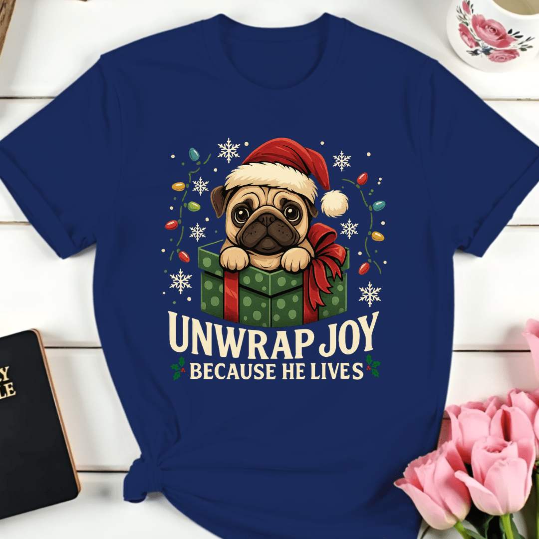 Unwrap Christmas Joy Pug T-Shirt