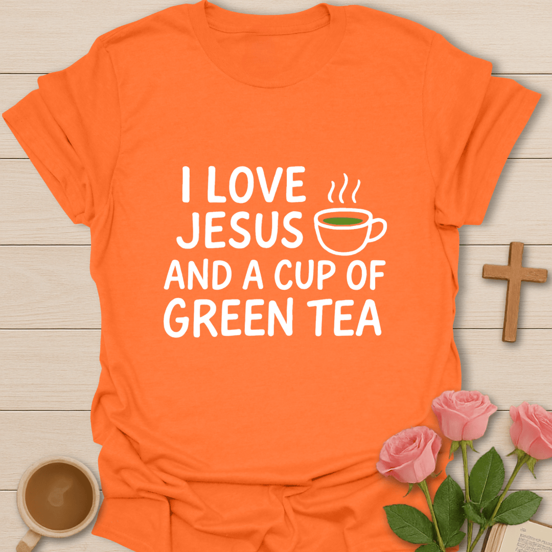I Love Jesus & Green Tea T-Shirt - Kozzy Co Orange / S
