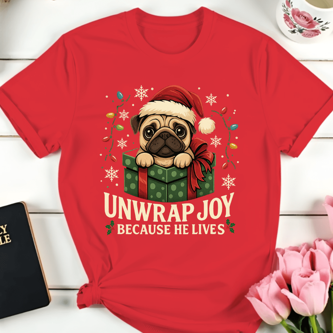 Unwrap Christmas Joy Pug T-Shirt