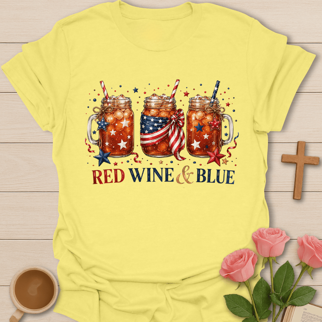 Red Wine And Blue Patriotic T-Shirt KozzyCo Christian and tea lover design