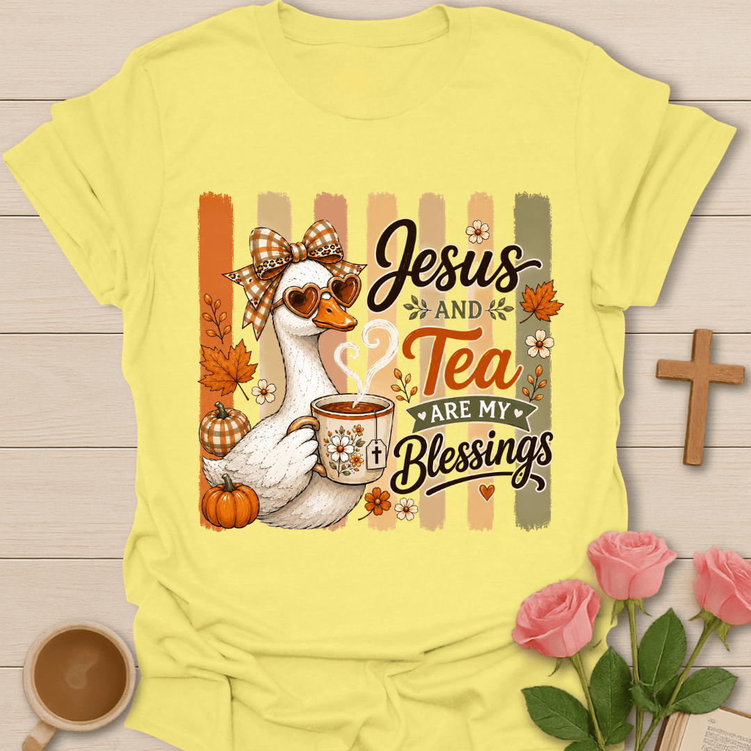 Vintage Jesus & Tea Blessings T-Shirt KozzyCo Christian and tea lover design