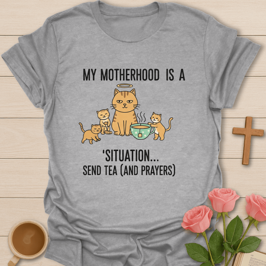 Faith & Motherhood Cat Tea T-Shirt T-Shirt