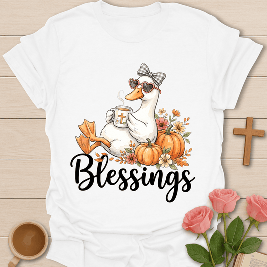 Autumn Blessings Goose T-Shirt KozzyCo Christian and tea lover design