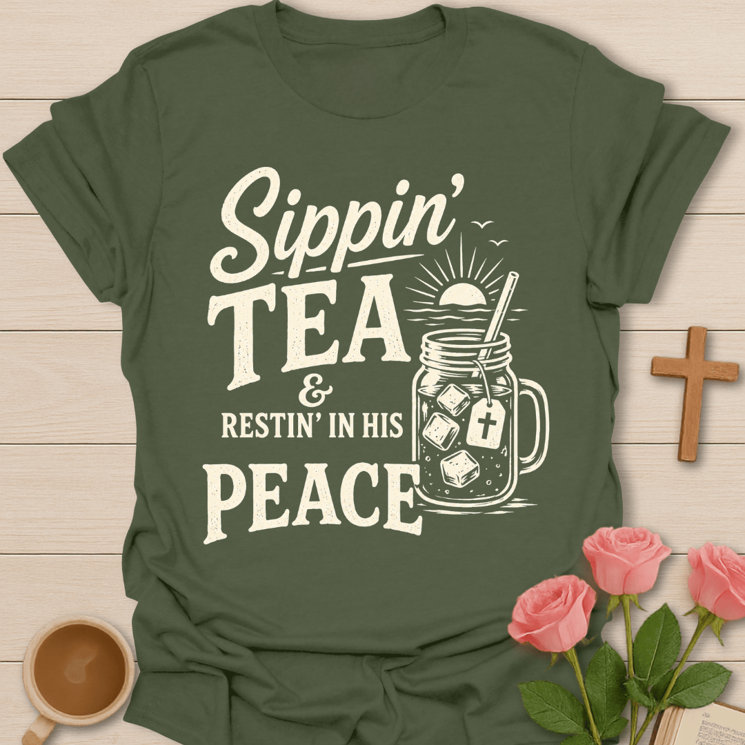 Restin In His Peace Tea T-Shirt KozzyCo Christian and tea lover design