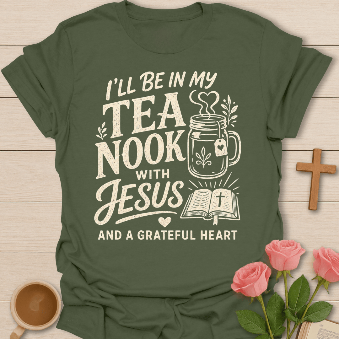 My Tea Nook with Jesus T-Shirt KozzyCo Christian and tea lover design