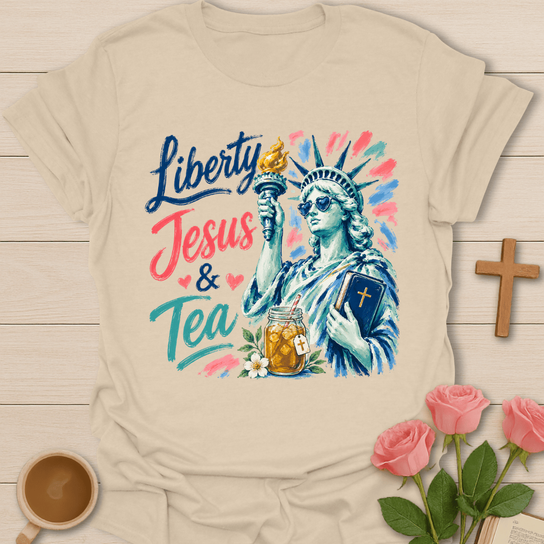 Liberty Jesus & Sweet Tea T-Shirt KozzyCo Christian and tea lover design