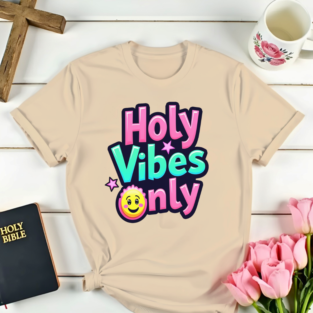 Holy Vibes Only T-Shirt- Bubble Gum