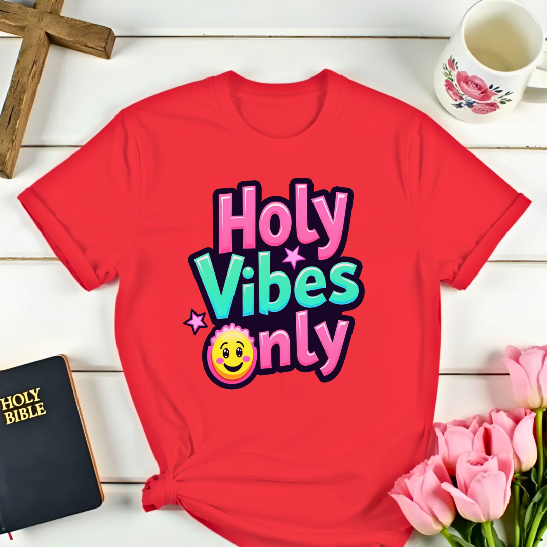 Holy Vibes Only T-Shirt- Bubble Gum