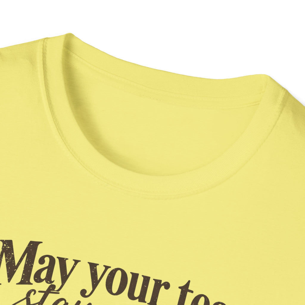 May Your Tea Stay Warm, May Your Heart Stay Peaceful, God Has Already Gone Ahead Of You t-shirt with a floral teacup marked with a cross