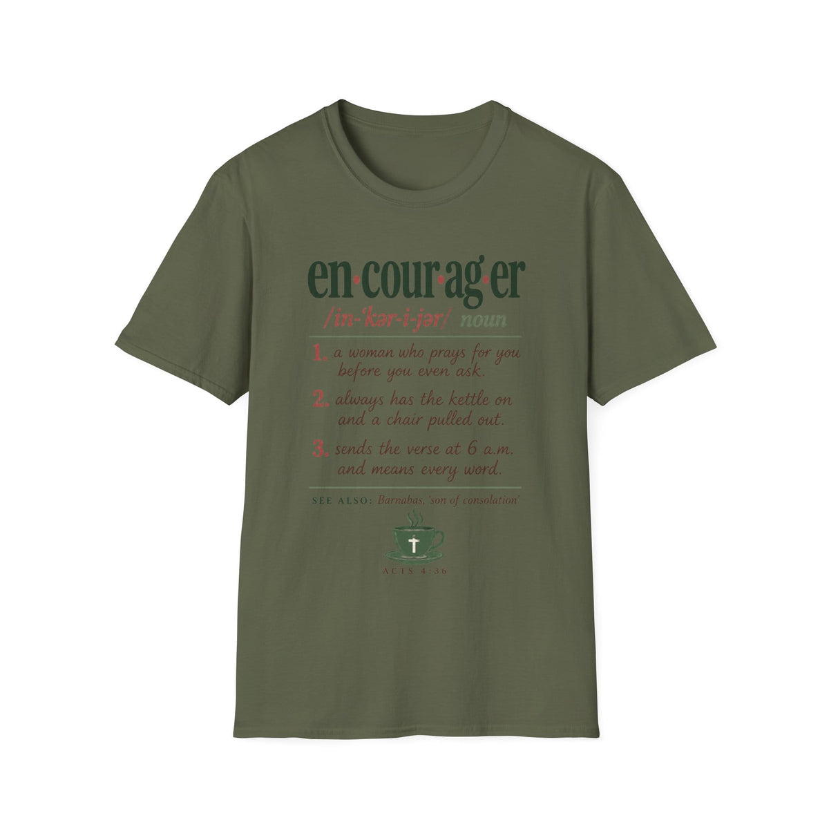 Encourager Definition Christian t-shirt with faith-inspired lettering and design
