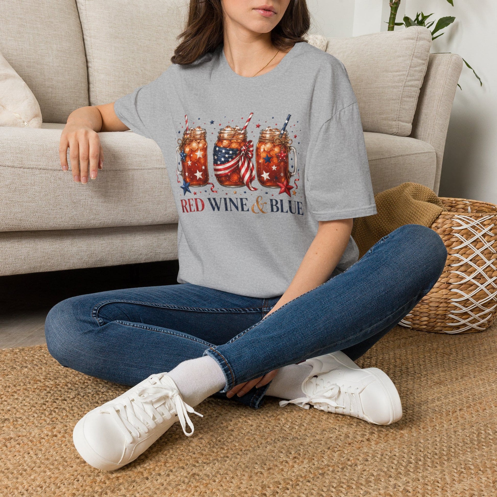 Red Wine and Blue Patriotic T-Shirt KozzyCo Christian and tea lover design