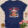 Merry & Bright Highlander Cow Christmas T-Shirt T-Shirt