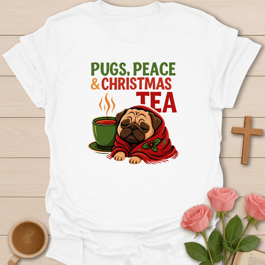 Pugs, Peace & Christmas Tea T-Shirt T-Shirt