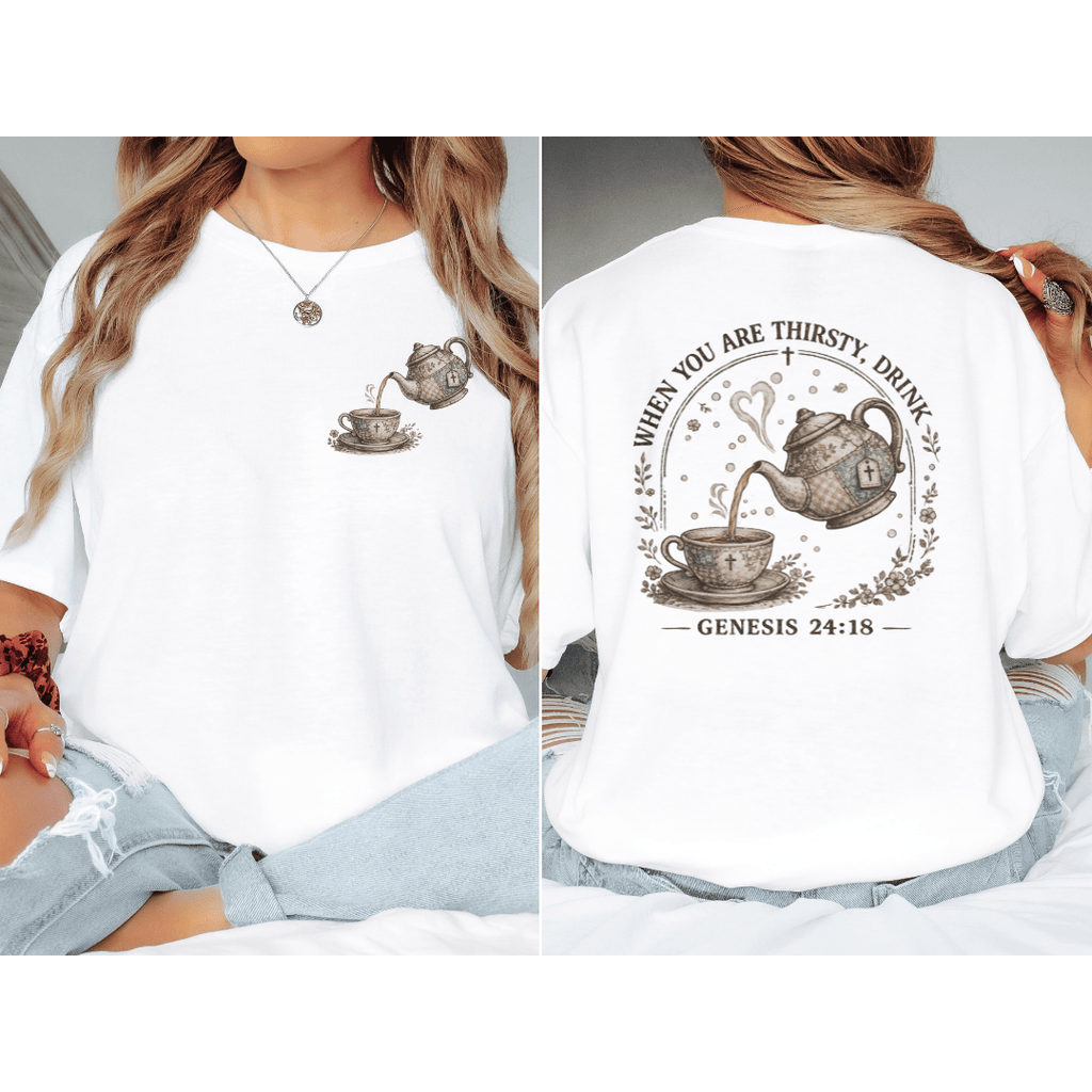 Faux Patchwork Thirsty Drink T-Shirt - Back T-Shirt