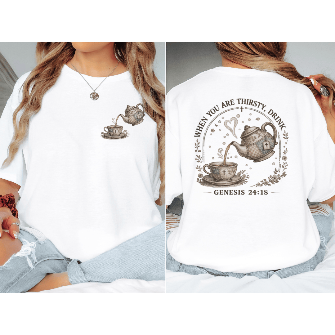 Faux Patchwork Thirsty Drink T-Shirt - Back T-Shirt
