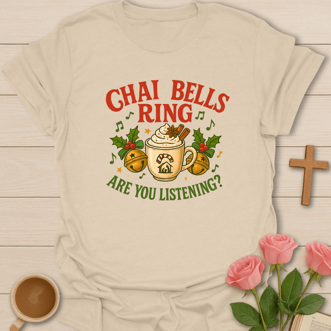 Chai Bells Ring Christmas T-Shirt - Kozzy Co Sand / S