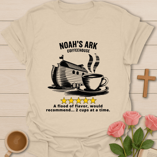 Noah's Ark Coffee House Five Stars Review T-Shirt - Kozzy Co Sand / S