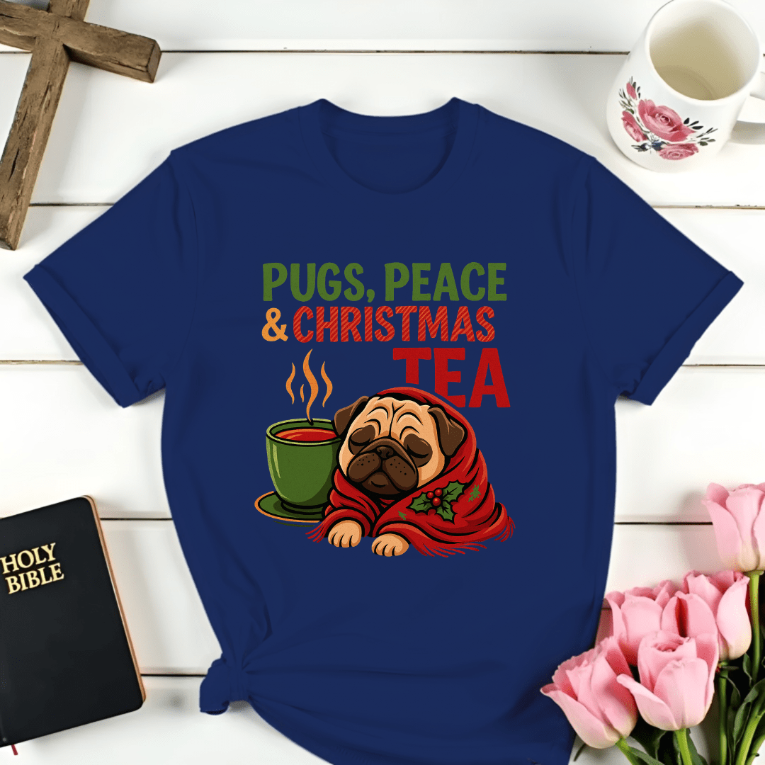Pugs, Peace & Christmas Tea T-Shirt