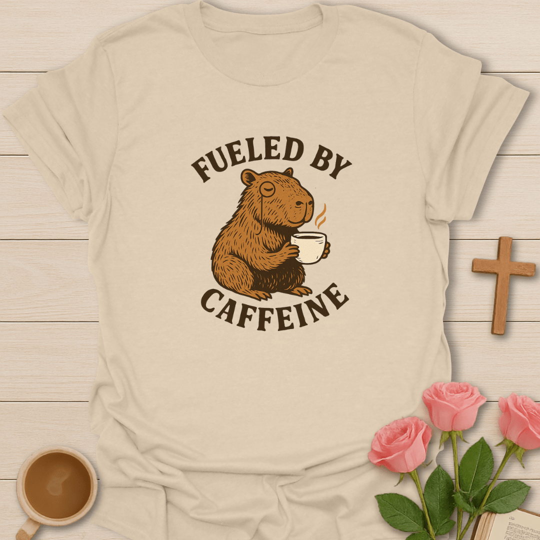 Capybara Caffeinated T-Shirt - Kozzy Co Sand / S