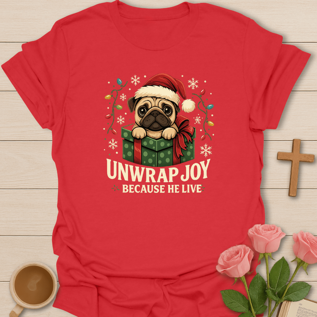 Unwrap Christmas Joy Pug T-Shirt T-Shirt