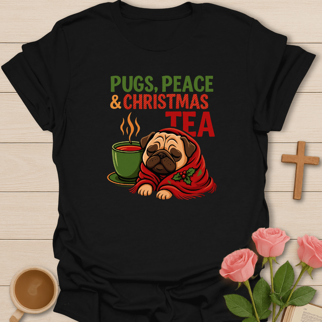 Pugs, Peace & Christmas Tea T-Shirt T-Shirt