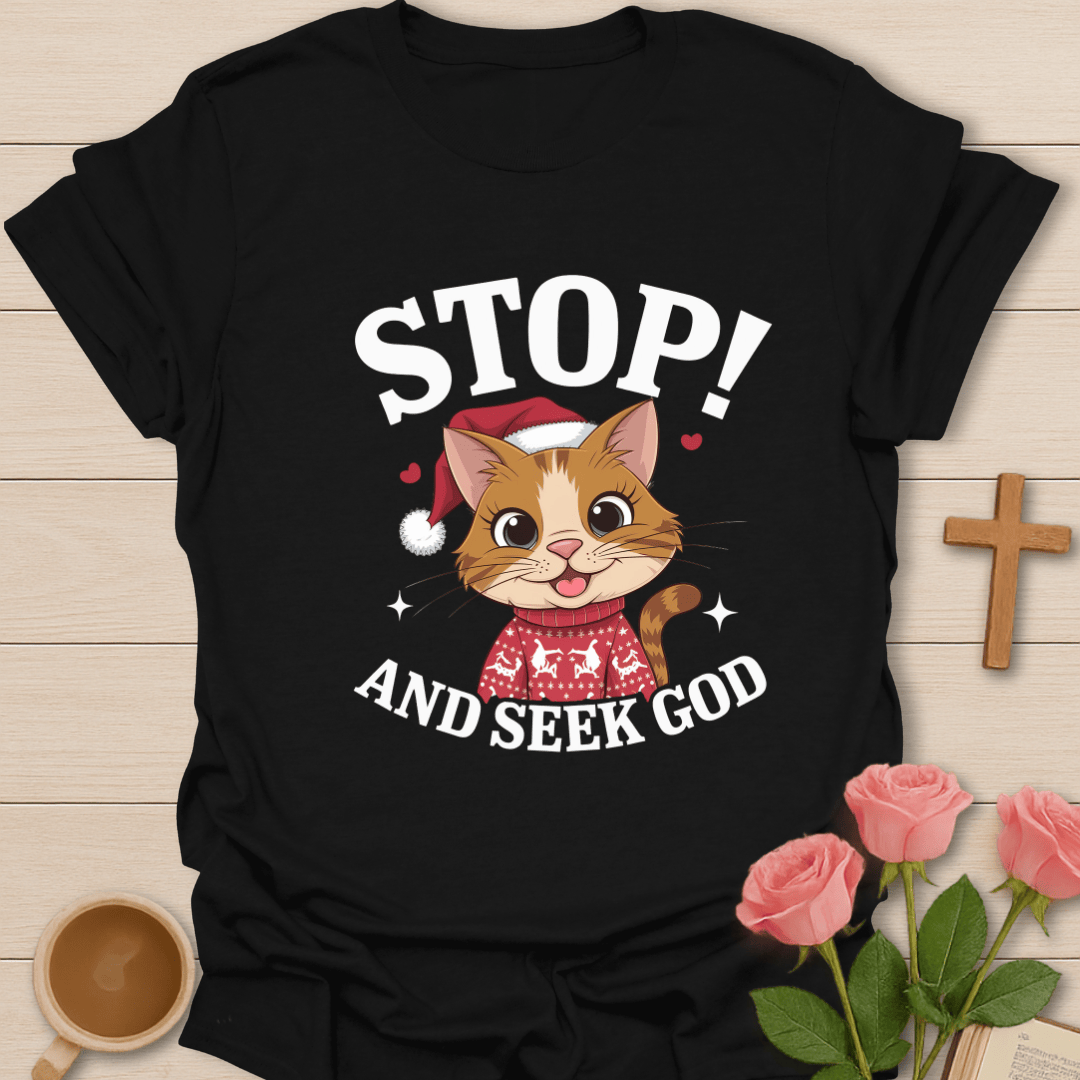 Stop & Seek God Cat T-Shirt
