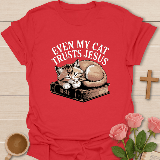 Cat Trusting Jesus T-Shirt - Kozzy Co Red / S