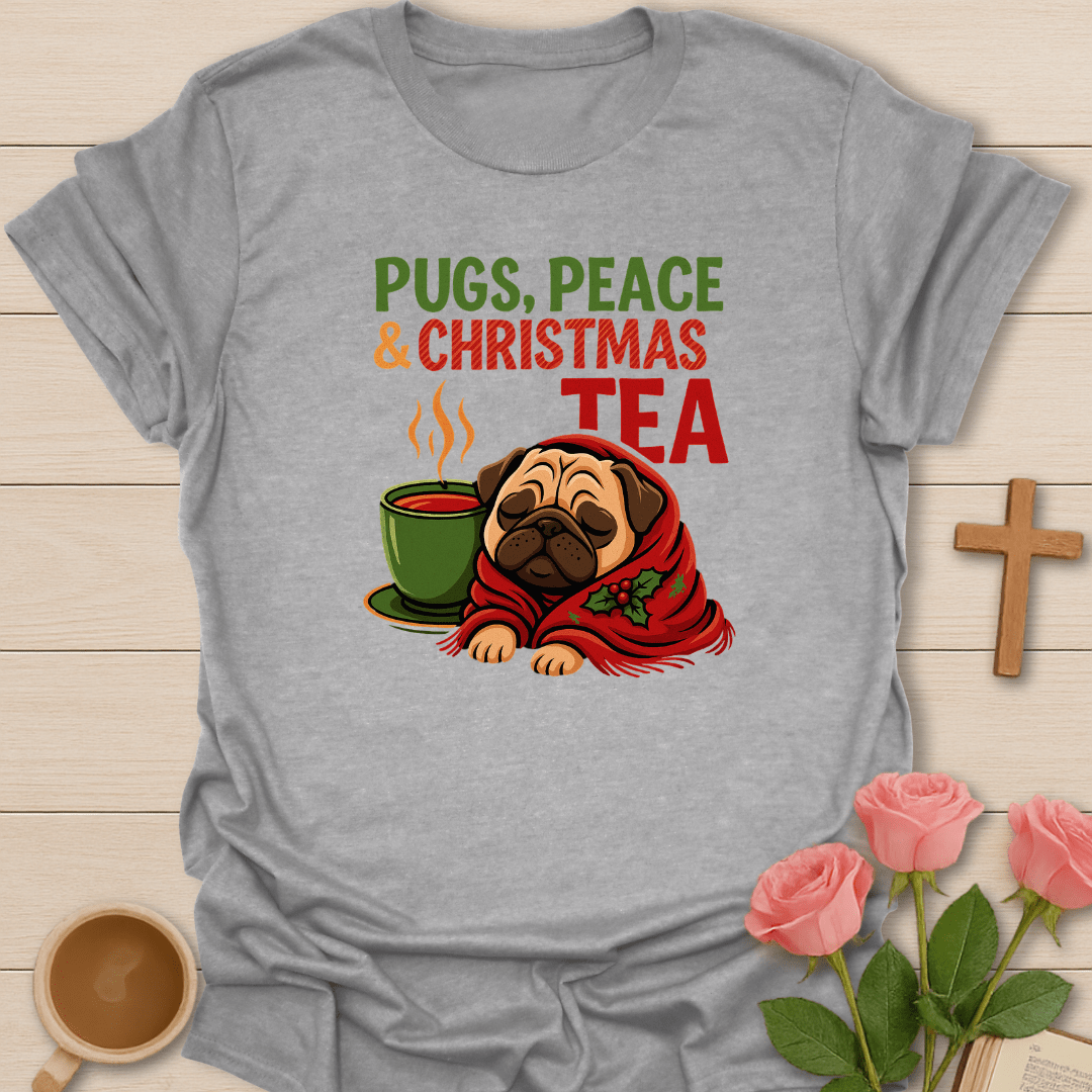 Pugs, Peace & Christmas Tea T-Shirt T-Shirt