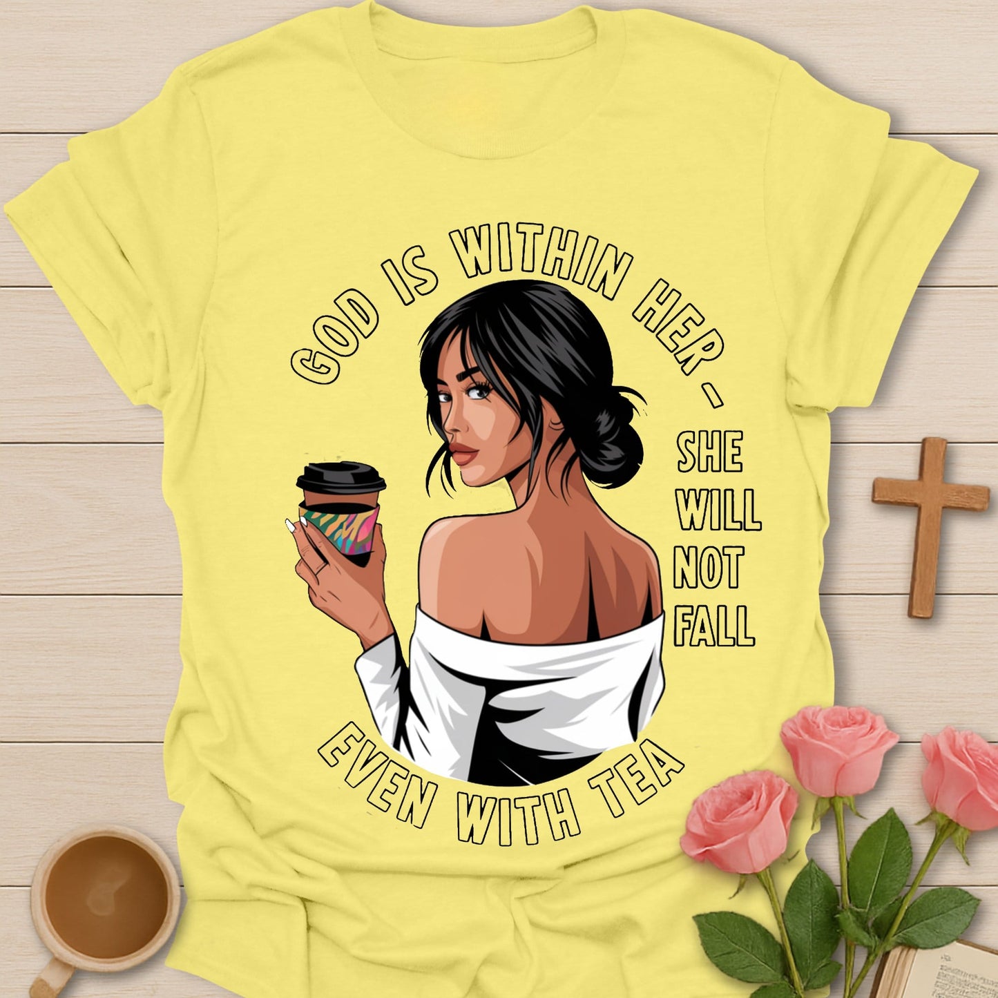 She Will Not Fall T-Shirt KozzyCo Christian and tea lover design