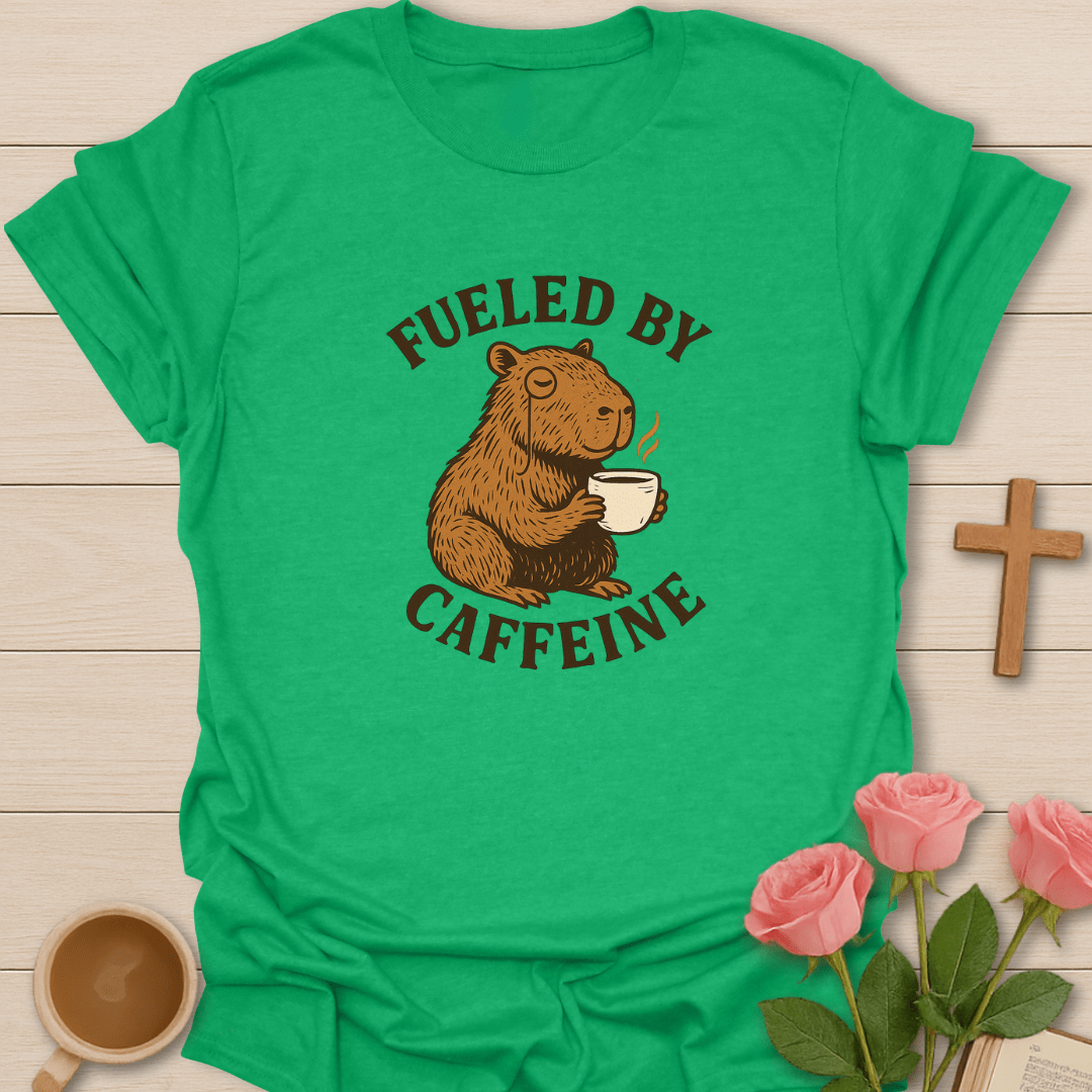 Capybara Caffeinated T-Shirt - Kozzy Co Heather Irish Green / S