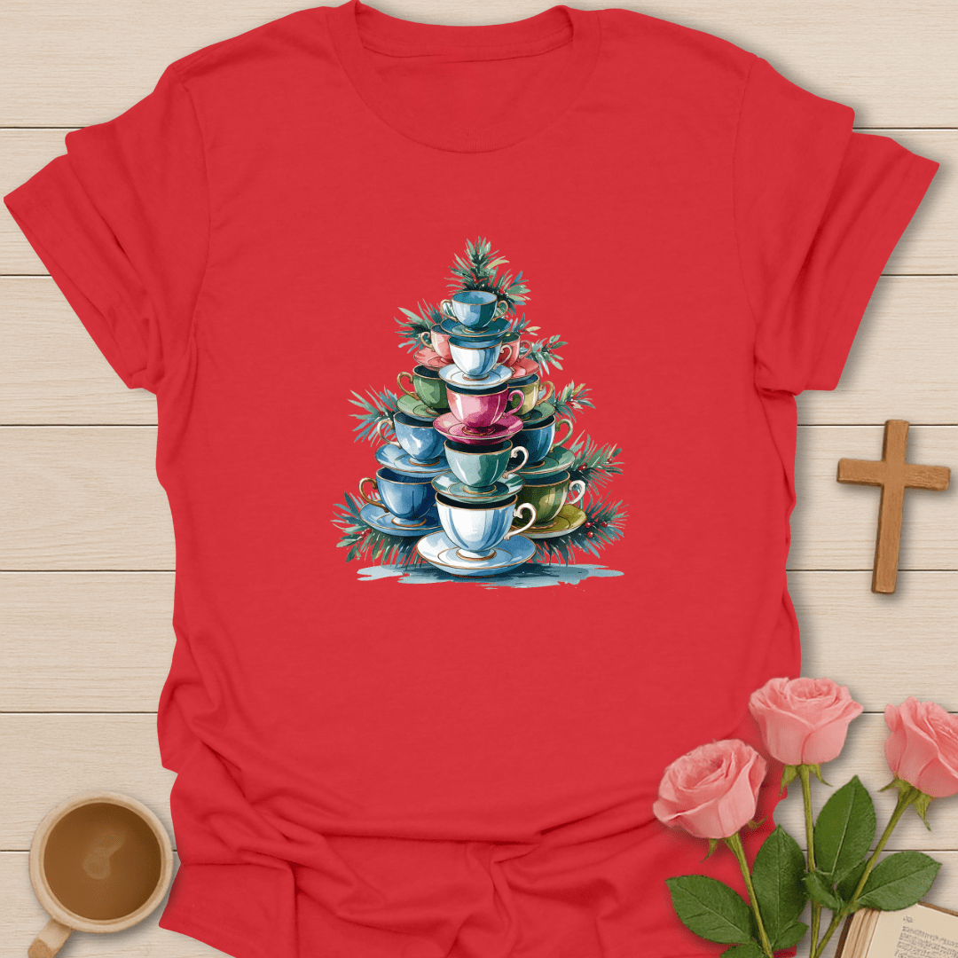 Christmas Teacup Tree T-Shirt - Kozzy Co Red / S