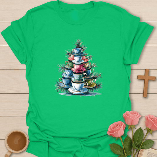 Christmas Teacup Tree T-Shirt - Kozzy Co Irish Green / S