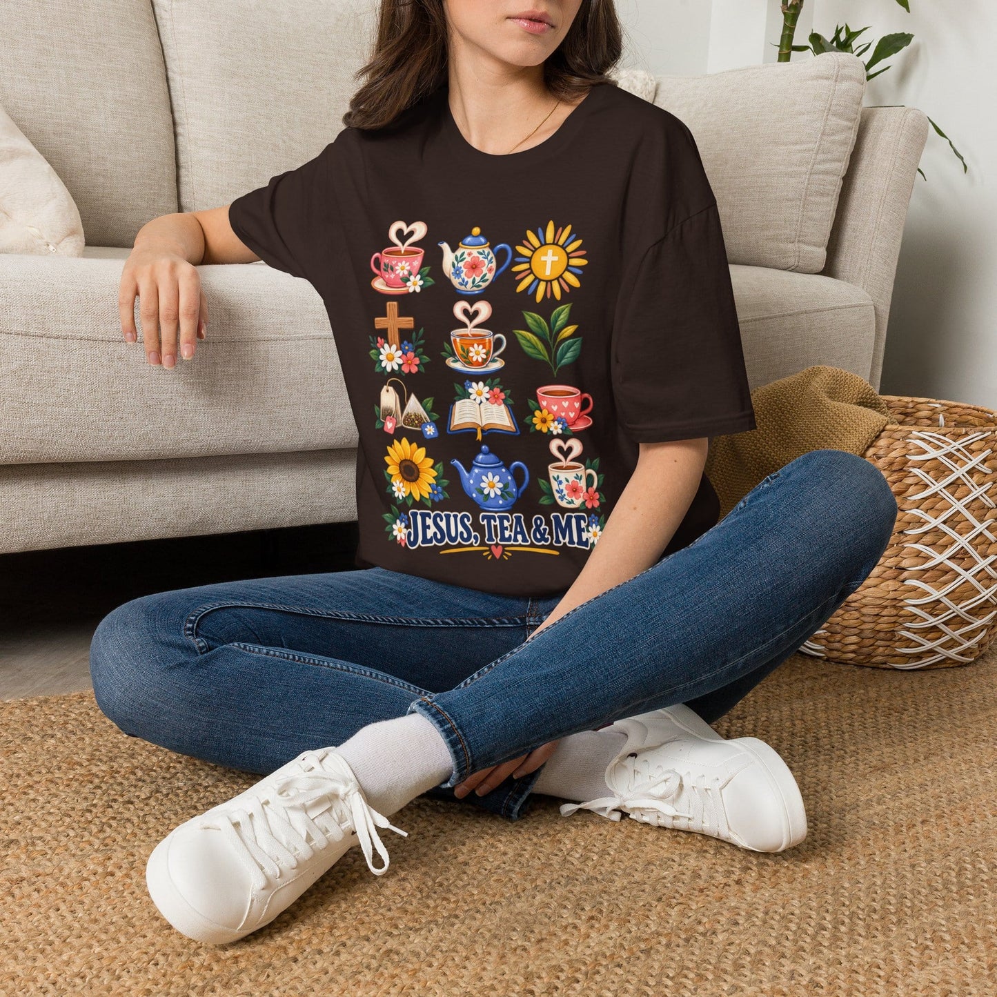 Retro Christian tea lover shirt with vintage-style lettering and faith-inspired design.