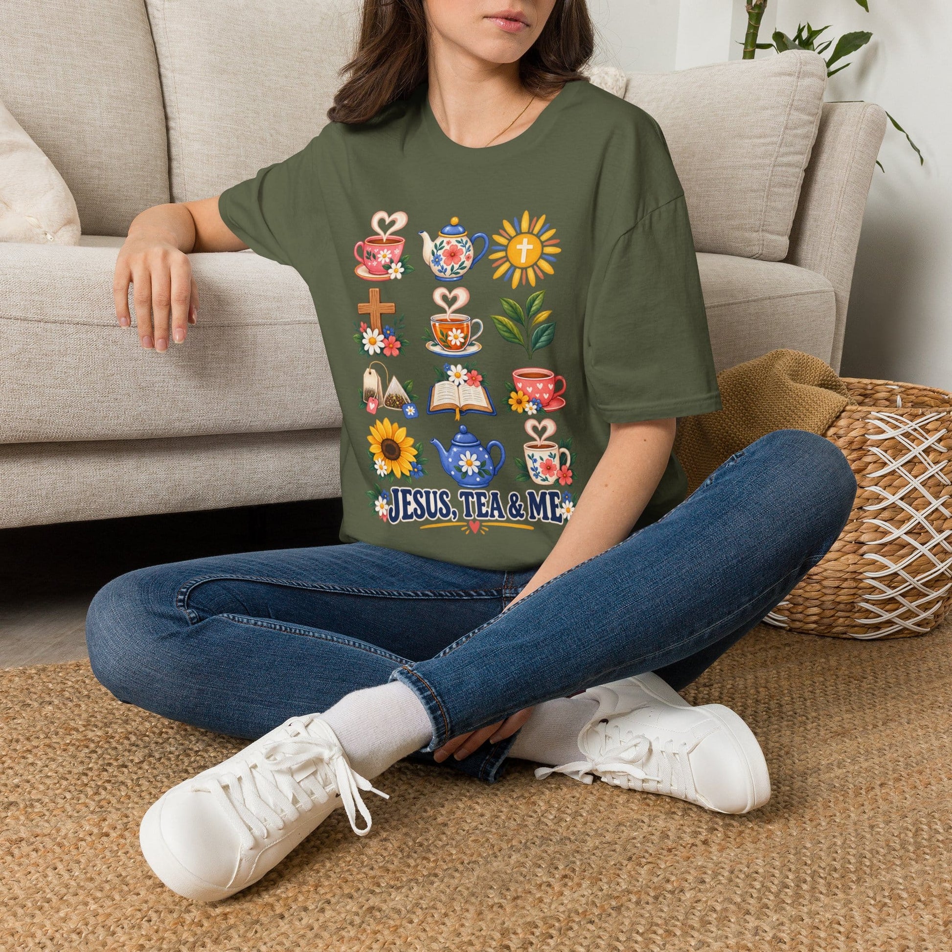 Retro Christian tea lover shirt with vintage-style lettering and faith-inspired design.