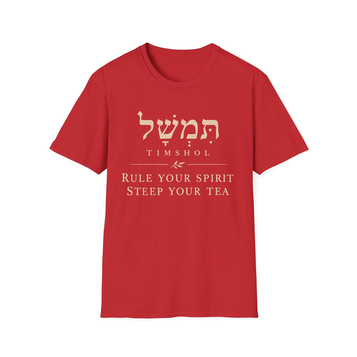 Timshol Hebrew t-shirt with Hebrew lettering in a faith-inspired design based on Genesis 4:7