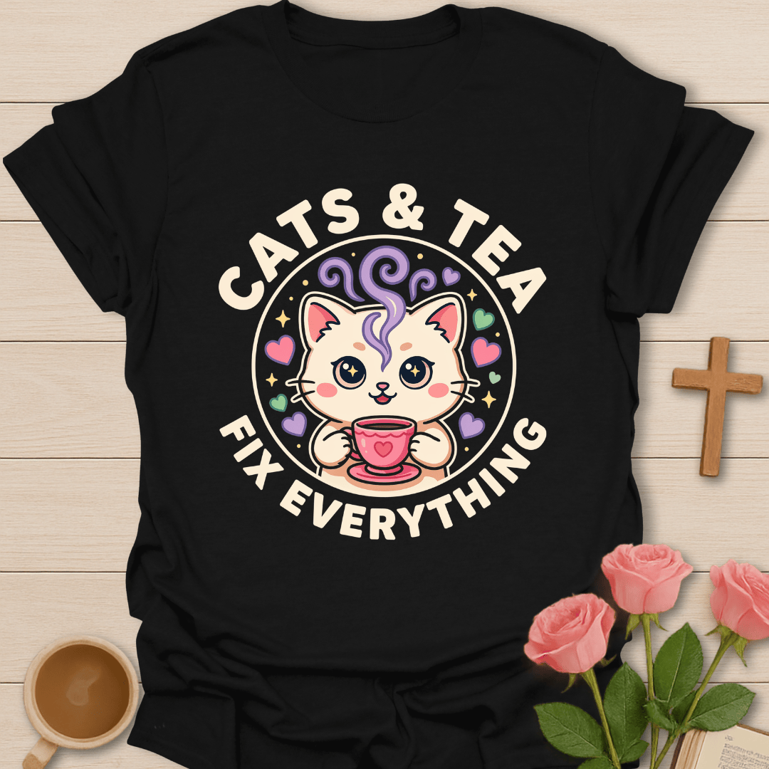 Cats And Tea Fix Everything T-Shirt KozzyCo Christian and tea lover design