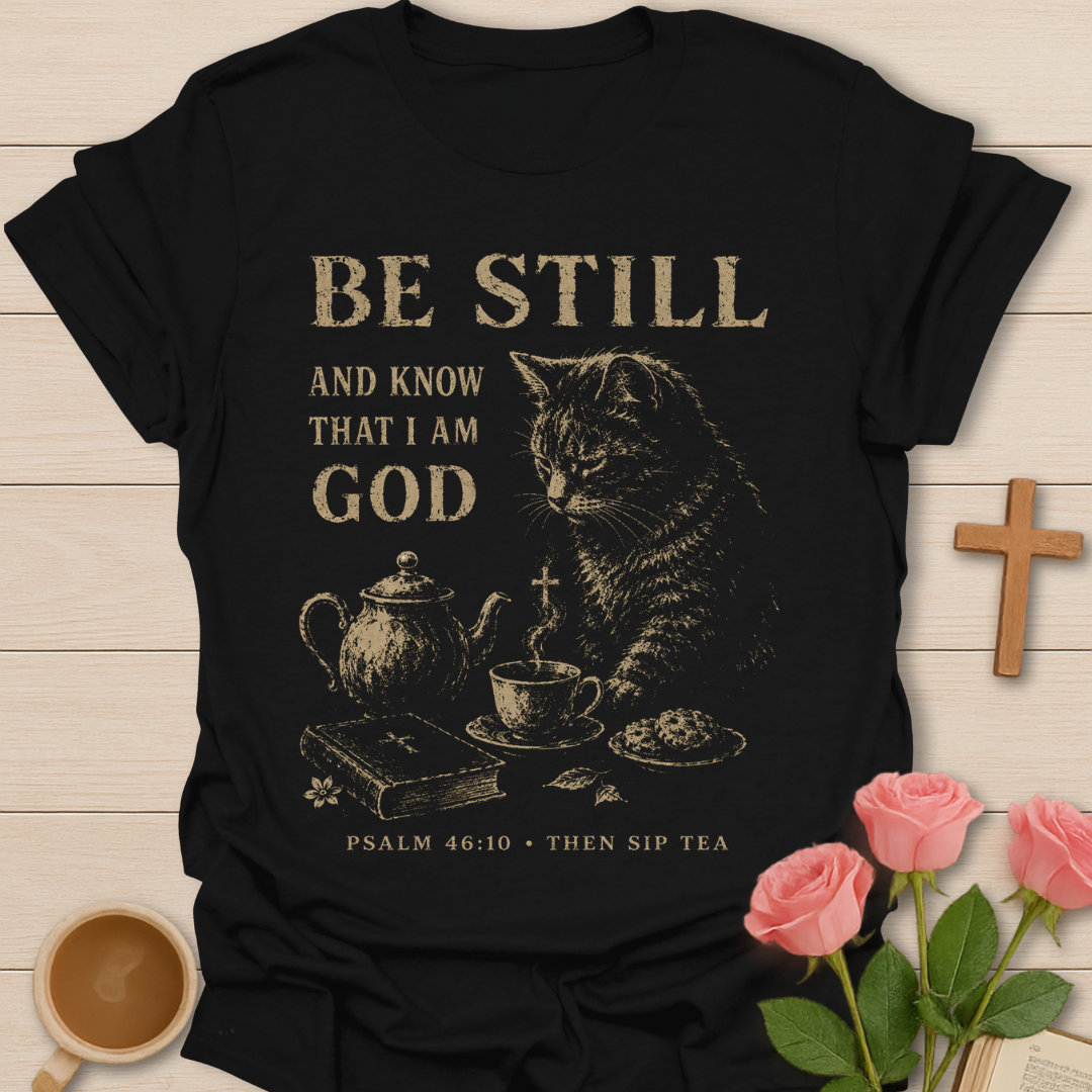 Know I Am God Christian shirt with Psalm 46:10 verse and faith-inspired design. - Black