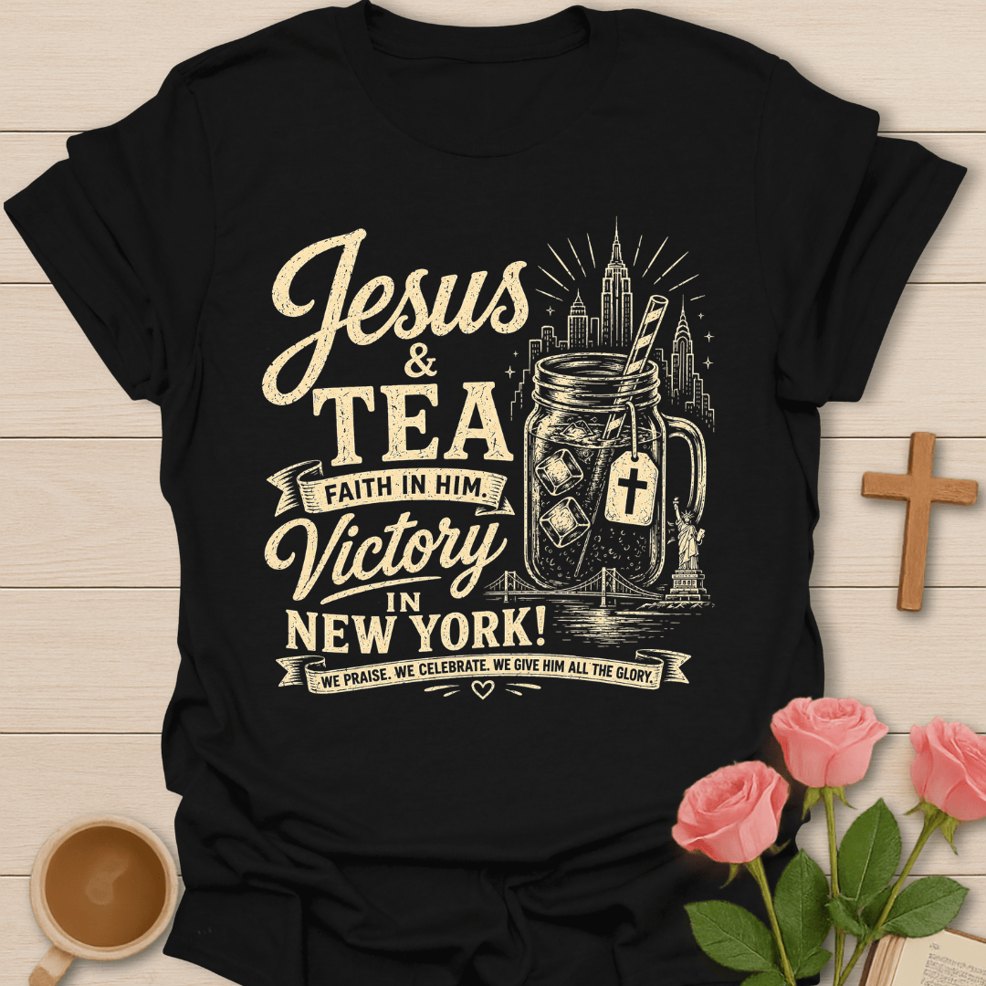 Jesus Tea Victory New York T-Shirt KozzyCo Christian and tea lover design