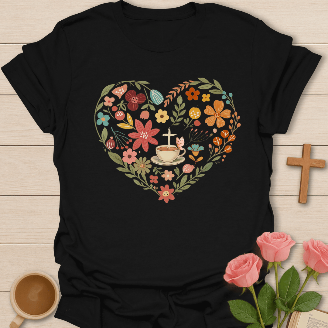 Tea Floral Heart Wreath T-Shirt T-Shirt