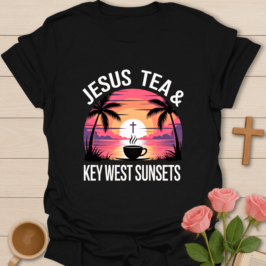 Jesus, Tea & Key West Sunsets T-Shirt - Kozzy Co Black / S