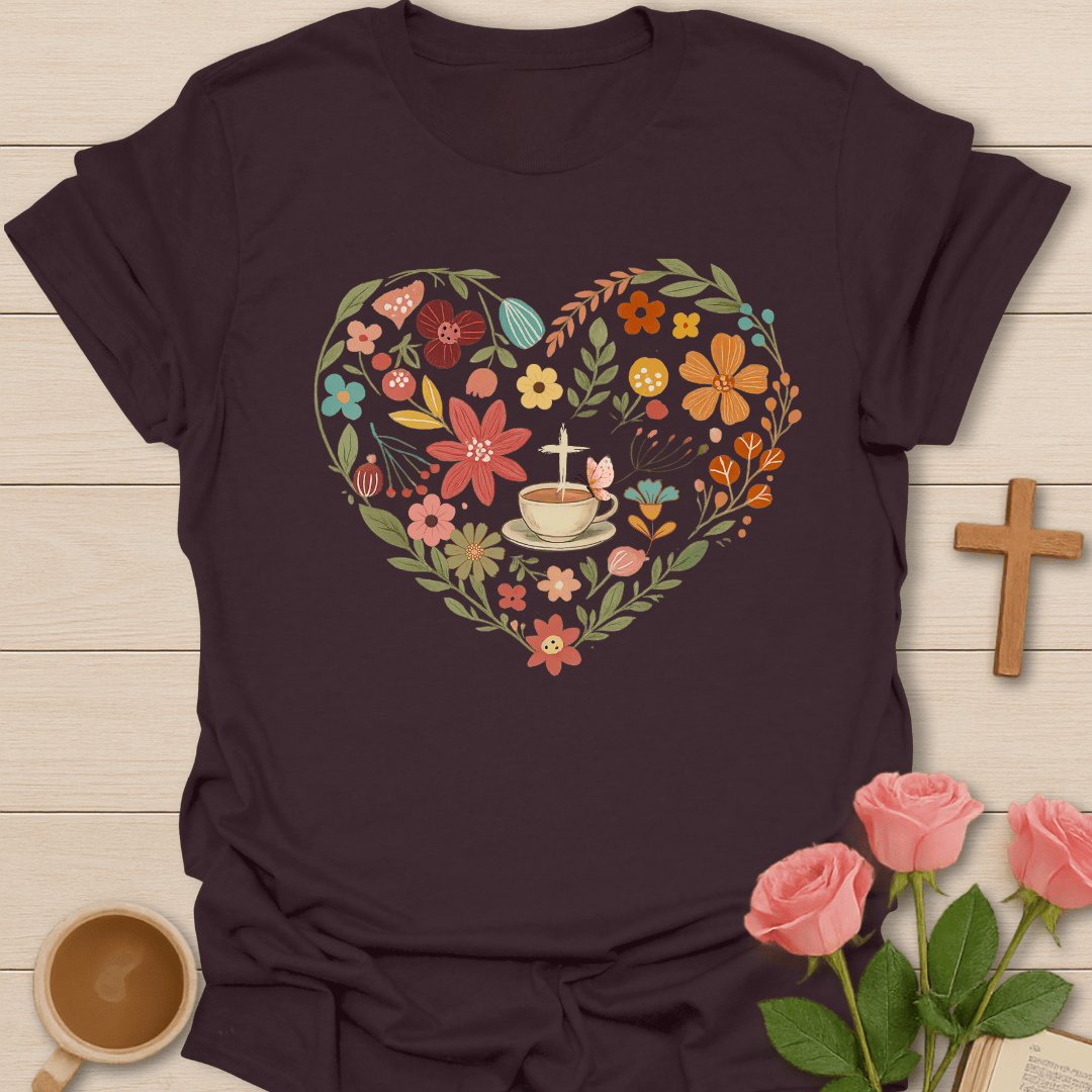 Tea Floral Heart Wreath T-Shirt T-Shirt